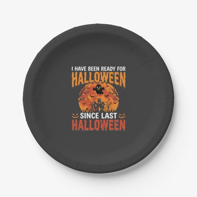 Funny Halloween Haunted House Ghost Moon Design Paper Plate (Front)