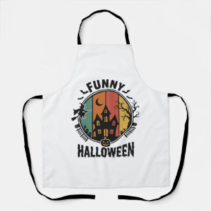 Funny Halloween Haunted House Vintage Vector Desig Apron