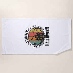 Funny Halloween Haunted House Vintage Vector Desig Beach Towel