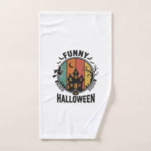 Funny Halloween Haunted House Vintage Vector Desig Hand Towel