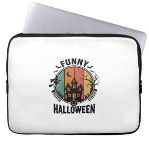 Funny Halloween Haunted House Vintage Vector Desig Laptop Sleeve