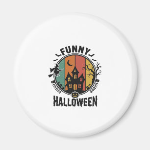 Funny Halloween Haunted House Vintage Vector Desig Magnet