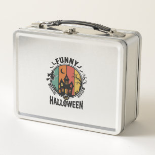 Funny Halloween Haunted House Vintage Vector Desig Metal Lunch Box