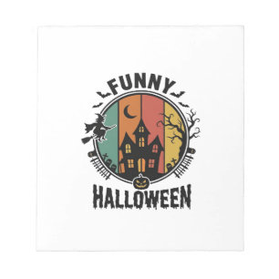 Funny Halloween Haunted House Vintage Vector Desig Notepad