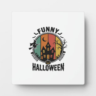 Funny Halloween Haunted House Vintage Vector Desig Plaque