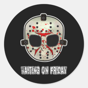 Funny Halloween Hockey Mask Waiting On Friday  Classic Round Sticker