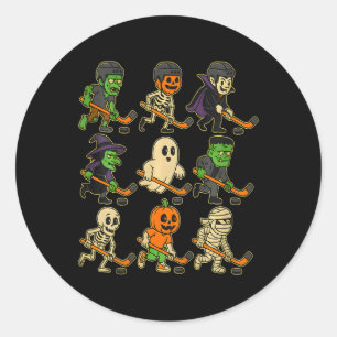 Funny Halloween Hockey Monsters Spooky Sports  Classic Round Sticker