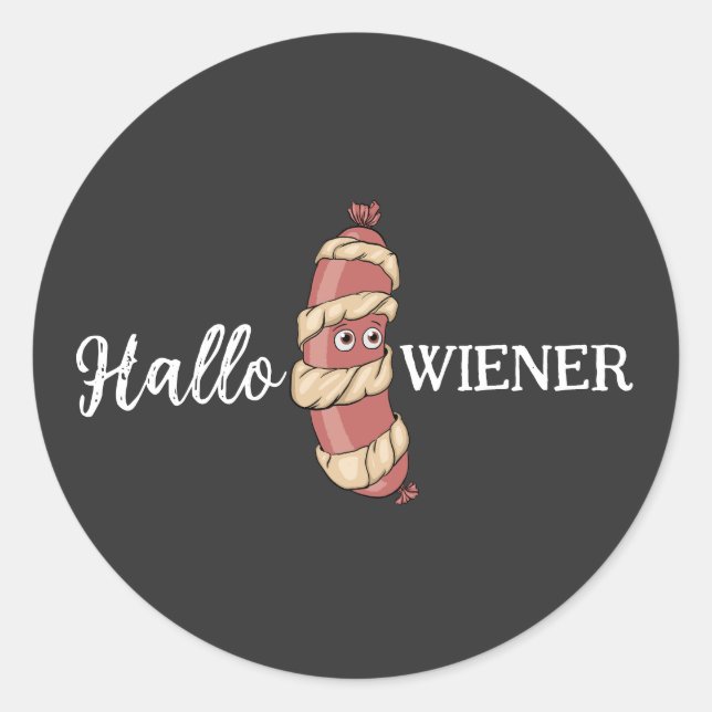 Funny Halloween Hotdog Mummy Hallowiener Pun  Classic Round Sticker (Front)