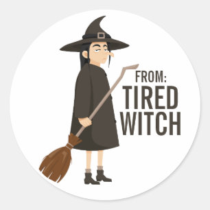 Funny Halloween Humour Black and White Witch Classic Round Sticker