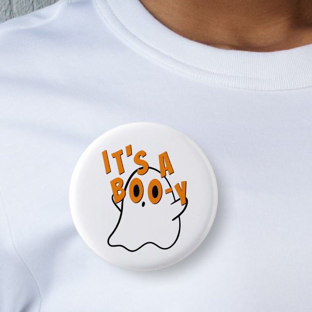 Funny Halloween It's A Boy Ghost Baby Gender 3 Cm Round Badge (it's a boy ghost Halloween baby shower gender reveal white button pin)