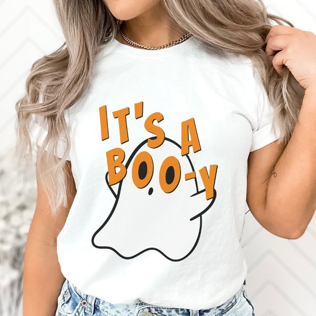 Funny Halloween It's A Boy Ghost Baby Shower White T-Shirt (It's a boy ghost Halloween baby shower gender reveal pregnancy announcement white t-shirt)