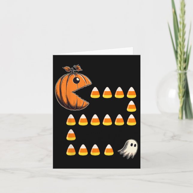 Funny Halloween Jack O Lantern Pumpkin Eating Cand Card (Front)