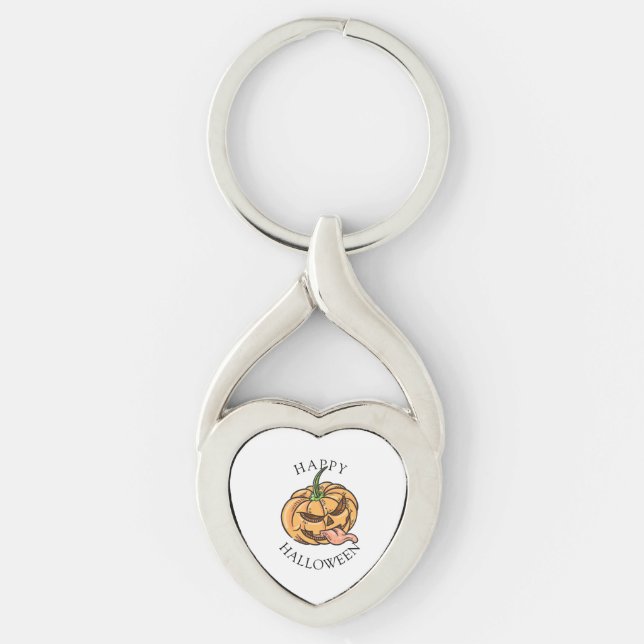Funny Halloween Jack O Lantern Pumpkin Key Ring (Front)