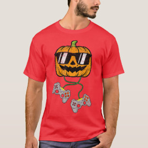 Funny Halloween Jack O Lantern Video Gamer Pumpkin T-Shirt