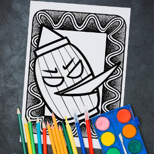 Funny Halloween Japanese Lamp Coloring Page Poster