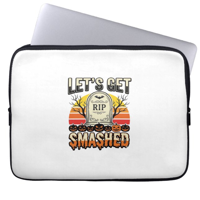 Funny Halloween Let’s Get Smashed Graveyard Design Laptop Sleeve (Front)