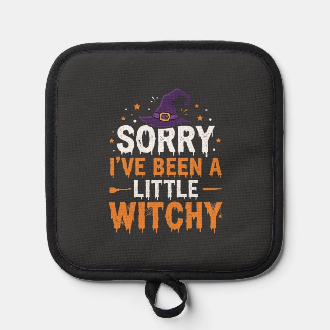 Funny Halloween Little Witchy Quote Design Pot Holder (Front)