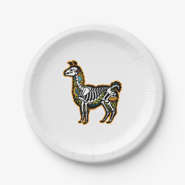 Funny Halloween Llama Skeleton Graphic - Paper Plate (Front)