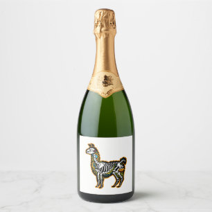 Funny Halloween Llama Skeleton Graphic - Sparkling Wine Label