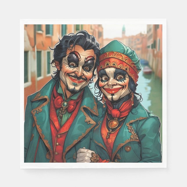 Funny Halloween make-up Face caricature couple Napkin (Front)