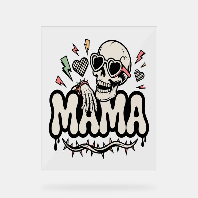 Funny Halloween Mama Cool Skull Acrylic Sign (Front)