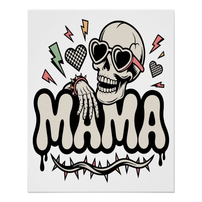 Funny Halloween Mama Cool Skull Poster (Front)