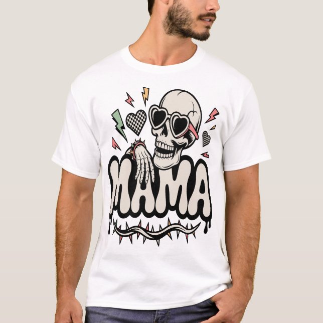 Funny Halloween Mama Cool Skull T-Shirt (Front)