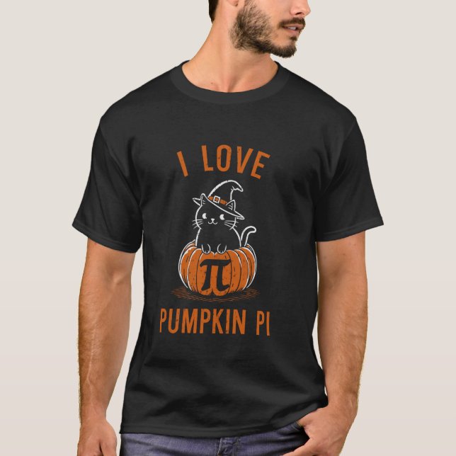Funny Halloween Math Teacher Cat Pumpkin Pi Studen T-Shirt (Front)