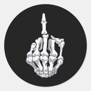 Funny Halloween Middle Finger Skeleton Hand Skull  Classic Round Sticker