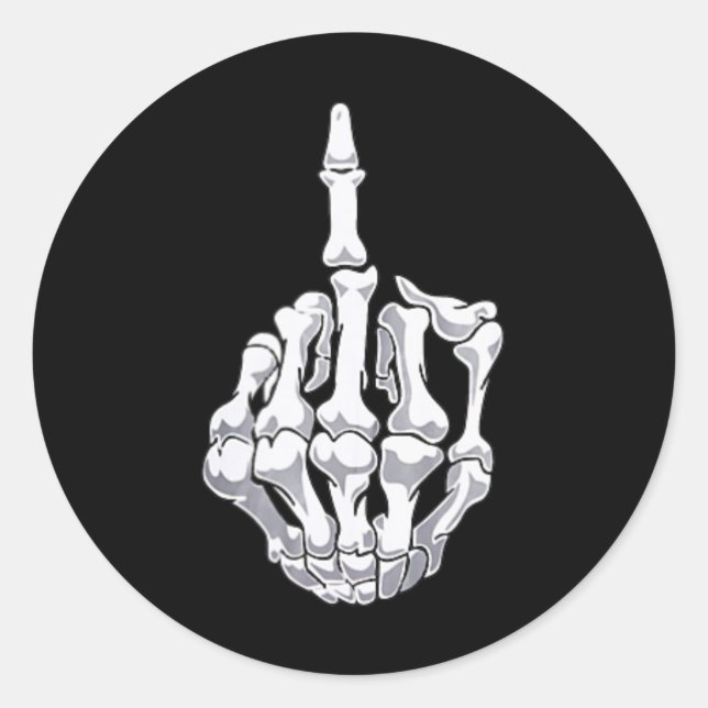 Funny Halloween Middle Finger Skeleton Hand Skull  Classic Round Sticker (Front)