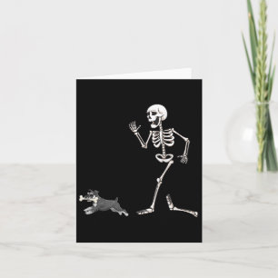 Funny Halloween Miniature Schnauzer And Skeleton  Card