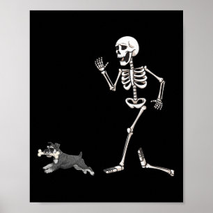 Funny Halloween Miniature Schnauzer And Skeleton  Poster