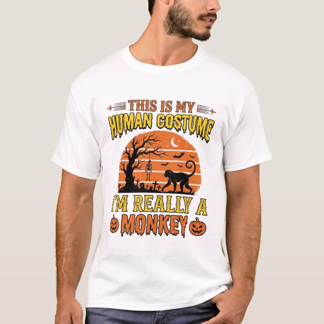 Funny Halloween Monkey Human Costume Shirt Design_ (Front)