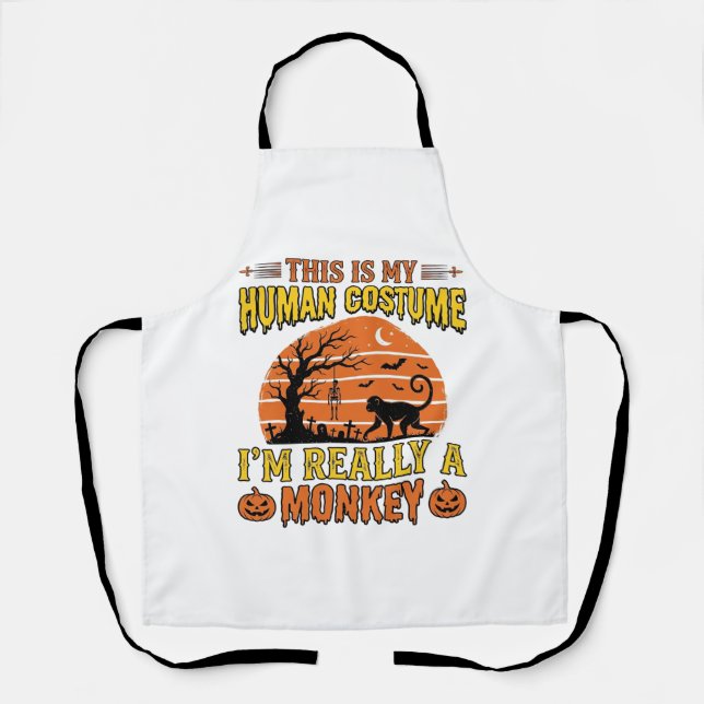 Funny Halloween Monkey Human Costume Shirt Design_ Apron (Front)
