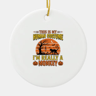 Funny Halloween Monkey Human Costume Shirt Design_ Ceramic Tree Decoration