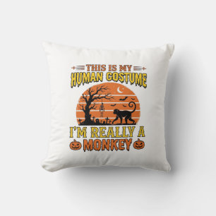 Funny Halloween Monkey Human Costume Shirt Design_ Cushion