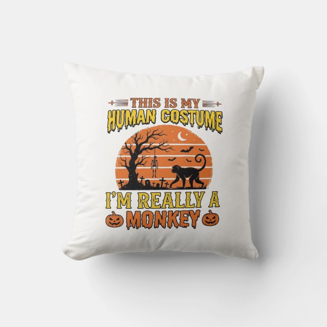 Funny Halloween Monkey Human Costume Shirt Design_ Cushion (Front)