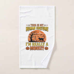 Funny Halloween Monkey Human Costume Shirt Design_ Hand Towel