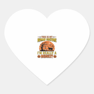 Funny Halloween Monkey Human Costume Shirt Design_ Heart Sticker