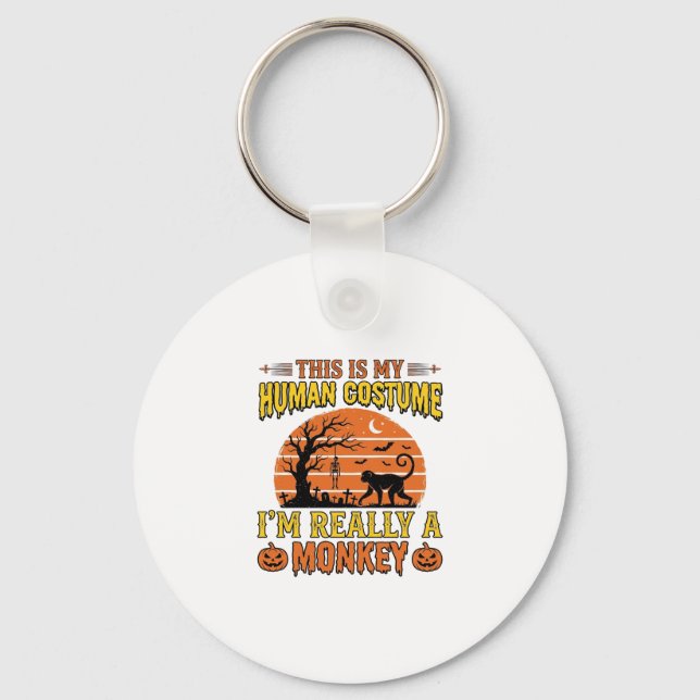 Funny Halloween Monkey Human Costume Shirt Design_ Key Ring (Front)