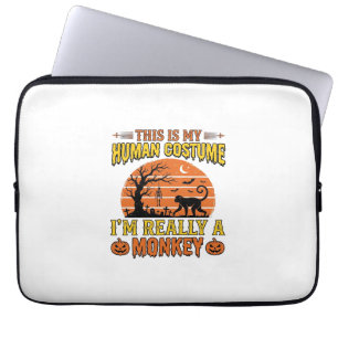 Funny Halloween Monkey Human Costume Shirt Design_ Laptop Sleeve