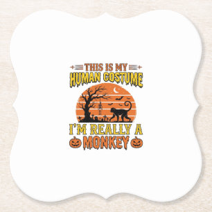 Funny Halloween Monkey Human Costume Shirt Design_ Paper Coaster