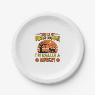 Funny Halloween Monkey Human Costume Shirt Design_ Paper Plate