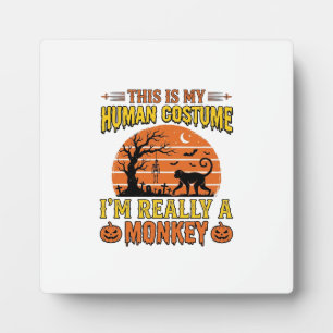 Funny Halloween Monkey Human Costume Shirt Design_ Plaque