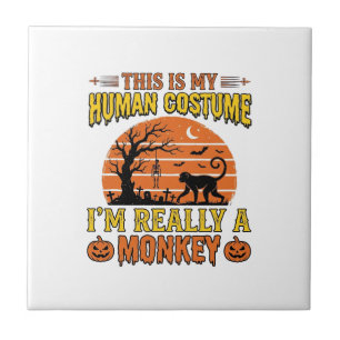 Funny Halloween Monkey Human Costume Shirt Design_ Tile
