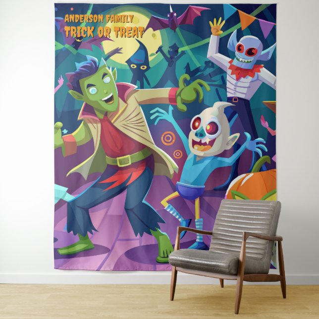 Funny Halloween Monster Party Hanging Tapestry (In Situ)
