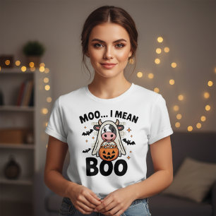 Funny Halloween   Moo I Mean Boo Cute Ghost Cow  T-Shirt