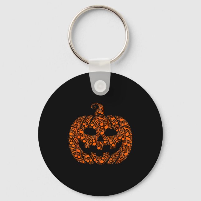 Funny Halloween Music Note Musician Jack O Lantern Key Ring (Front)