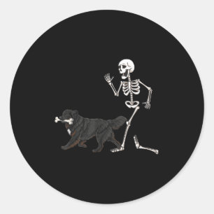 Funny Halloween Newfoundland And Skeleton  Classic Round Sticker