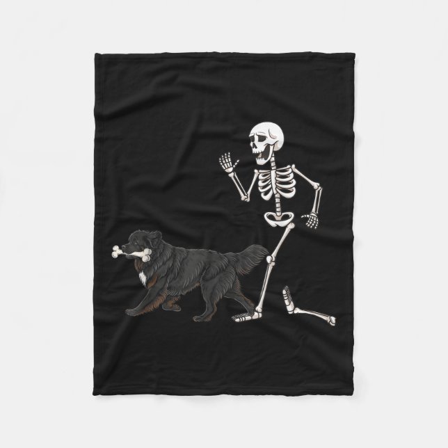 Funny Halloween Newfoundland And Skeleton  Fleece Blanket (Front)